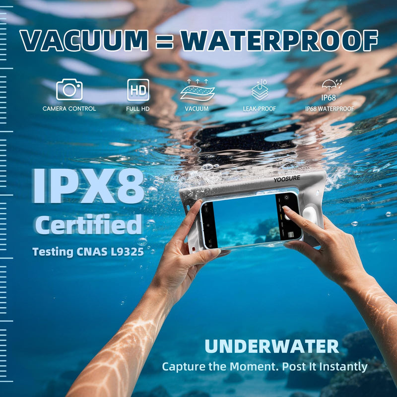 Vacuum Waterproof Phone Pouch - IPX8 Professional Cell Phone Dry Bag with Lanyard, Essential for Beach & Cruise, Universal Waterproof Case Fits All Smartphones up to 7.7" (1, White) 1