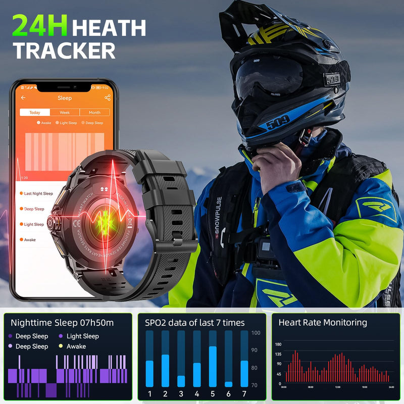 Military Smart Watch for Men (Answer/Make Calls) 1.43" HD 100+ Sports Modes | Rugged Smartwatch with AI Voice Heart Rate Sleep Tracker Calorie Pedometer Outdoor Tactical Smart watch for iPhone Android