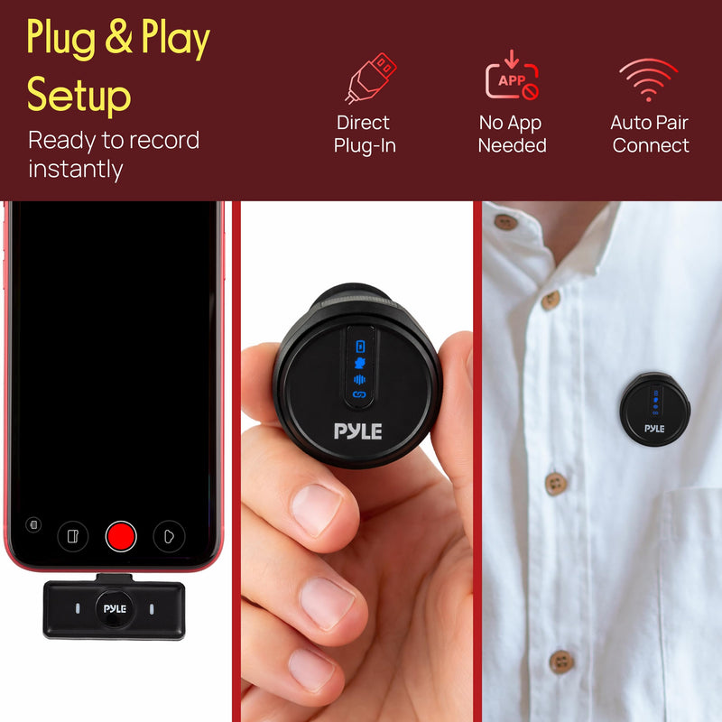 [AUSTRALIA] - Pyle Wireless Lavalier Microphone System | Noise-Canceling Clip-On Mic with Magnetic Mount, 8H Battery, Charging Case, Windscreens | USB-C Plug & Play for Vlogging, Interviews, Streaming & Podcasts 