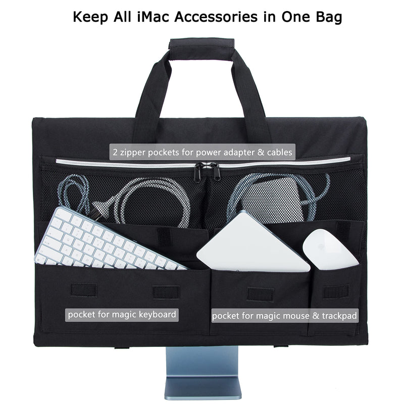 KISLANE Travel Carrying Case for 24'' iMac Desktop Computer, Protective Storage Bag for iMac Monitor Dust Cover with Carry Handle for 24 inch iMac Screen and Accessories (Black) Black