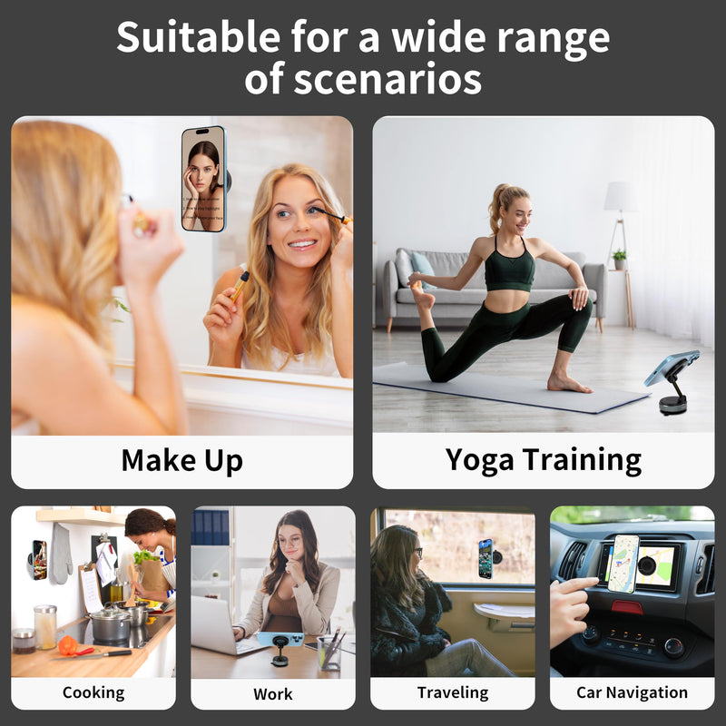 Phone Holders for Your Car, 24 Built-in Strong Magnets & Swivel Suction Cup, Vacuum Suction with Twist-Button Release, Foldable & Reusable for MagSafe & Magnetic Cases, White Stand type - white