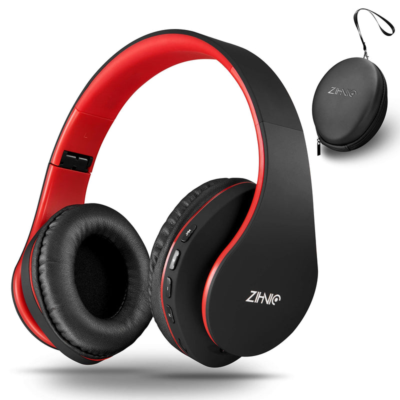 ZIHNIC 2 Items,1 Black Over-Ear Wireless Headset Bundle with 1 Black Red Foldable Wireless Headset