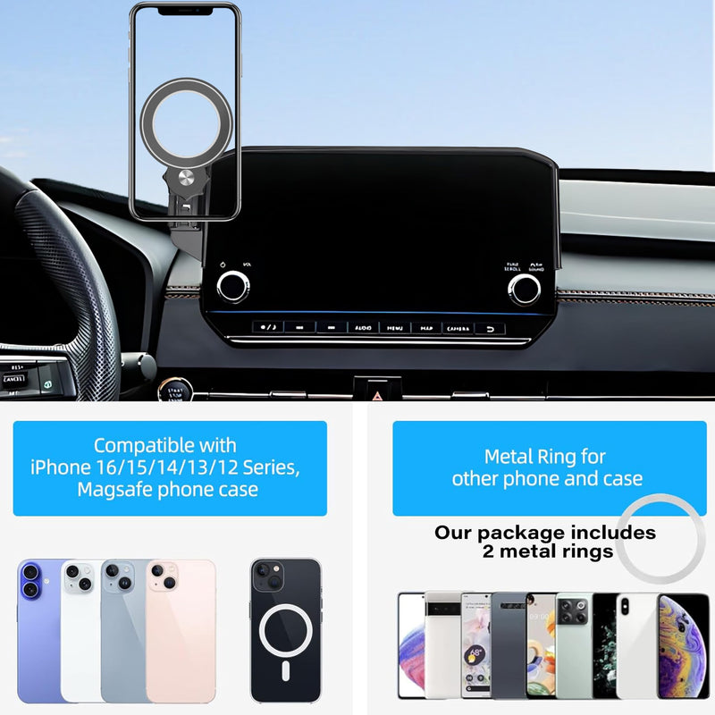 Car Phone Holder for 2022-2024 Mitsubishi Outlander 9" Screen Accessories | MagSafe Strong Magnetic Clip Cell Phone Mount, 360° Rotatable HandsFree Holders, with Organizer Tray, Not Block Air Vents ﻿ fit for 2022-2024 Mitsubishi Outlander(9 Inch)