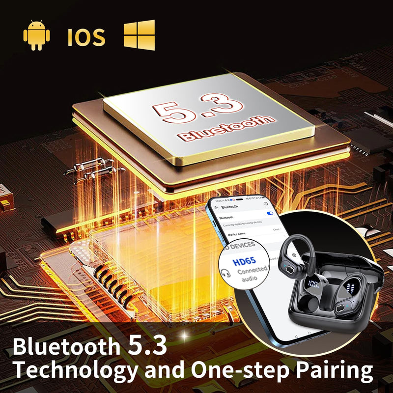 Wireless Earbuds 75hrs Bluetooth 5.4 Headphone Sport, 2024 Bluetooth Earbuds Stereo Deep Bass Over Ear Bud with Earhooks, ENC Noise Cancelling Mic, IPX7 Waterproof Earphone for Workout/Running
