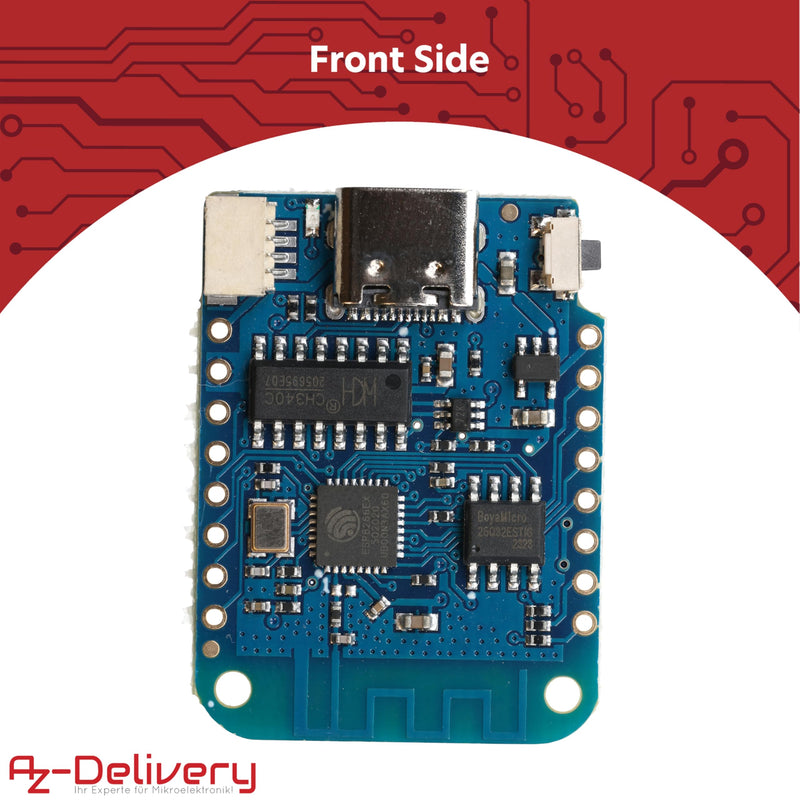 AZDelivery 3 x D1 Mini V4 NodeMCU ESP8266EX WLAN Module with USB-C Connection Compatible with Arduino with E-Book 3X