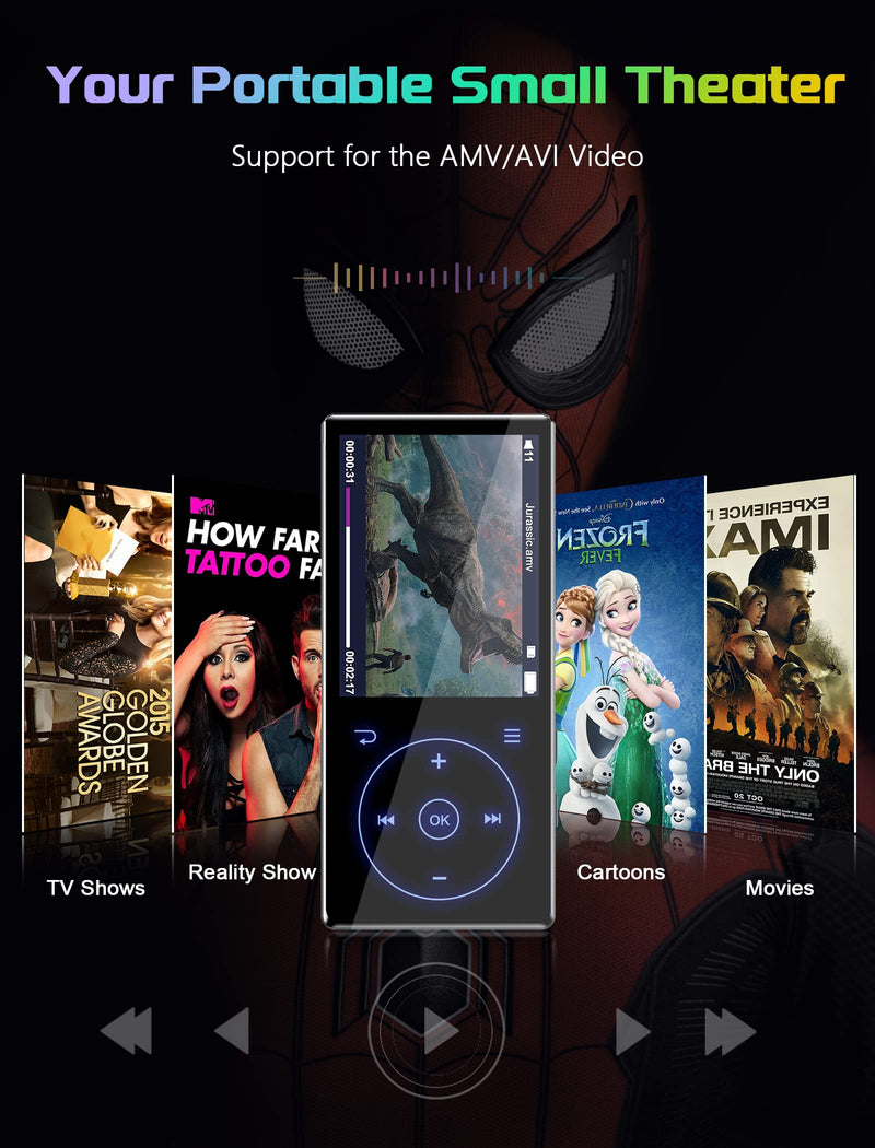 [AUSTRALIA] - 96GB MP3 Player with Bluetooth 5.0: Portable Lossless Sound Music Player with HD Speaker,2.4" Screen Voice Recorder,FM Radio,Touch Buttons,Support up to 64GB for Sport(Earphones&64GB TF Card Included) 