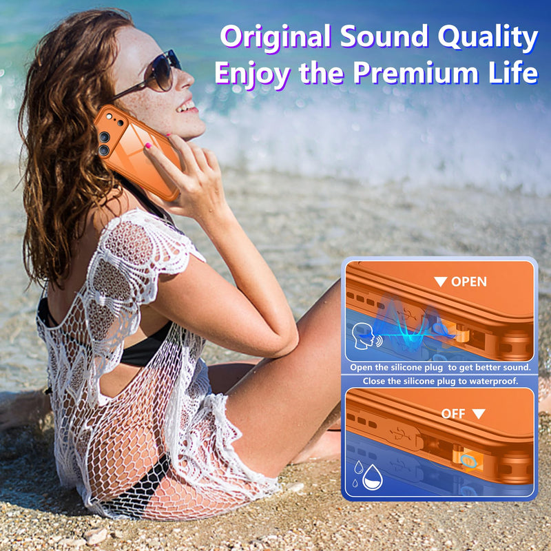 Compatible with iPhone 17 Pro Max Case,Waterproof Built-in Screen & Camera Protector IP68 Underwater Full Body 17FT Military Dropproof Shockproof Phone Case 6.9"-Orange/Clear Orange for iPhone 17 Pro Max 6.9"