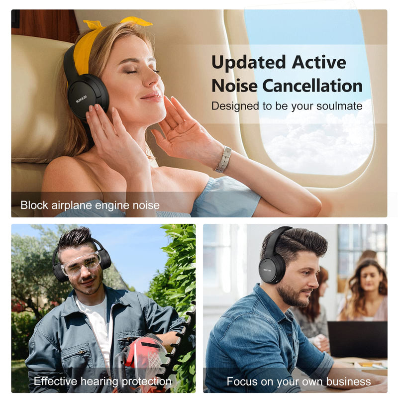 RUNOLIM Hybrid Active Noise Cancelling Headphones, Wireless Over Ear Bluetooth Headphones with Microphone, 70H Playtime, Foldable Headphones with HiFi Audio, Deep Bass for Home Travel Office Black