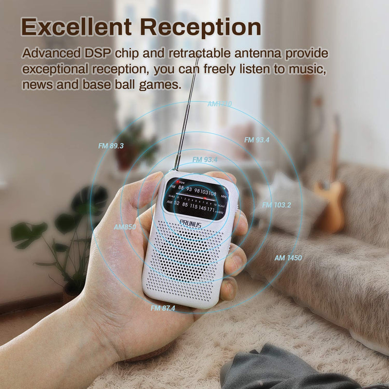 [AUSTRALIA] - PRUNUS J-777 Pocket Radios Portable AM FM Small Personal Radio with Best Reception, AAA Battery Operated Transistor Radio with Headphone & Speaker for Walk/Jogging/Camping White 