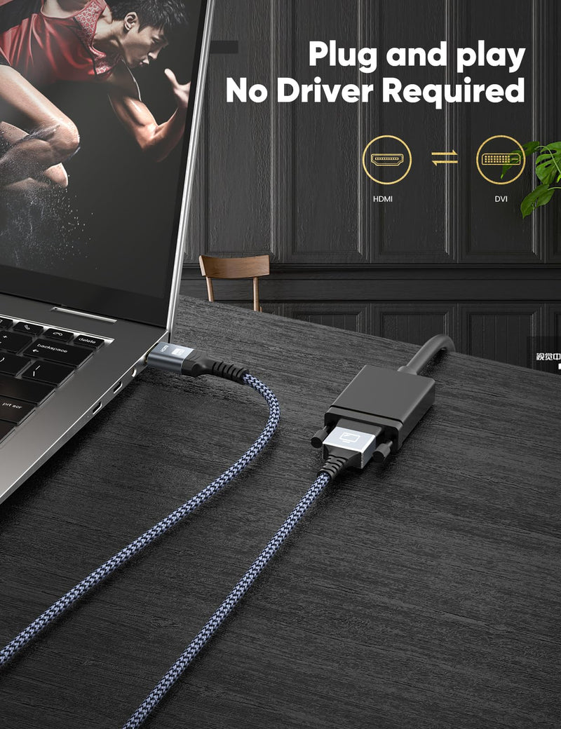 Capshi HDMI A to DVI Adapter Cable 6FT, High-Speed Gold-Plated Plug and Play Bi-Directional Nylon Braid 1080p, DVI to HDMI Adapter for Televison/Monitor/Video Card/Graphics Card 6feet