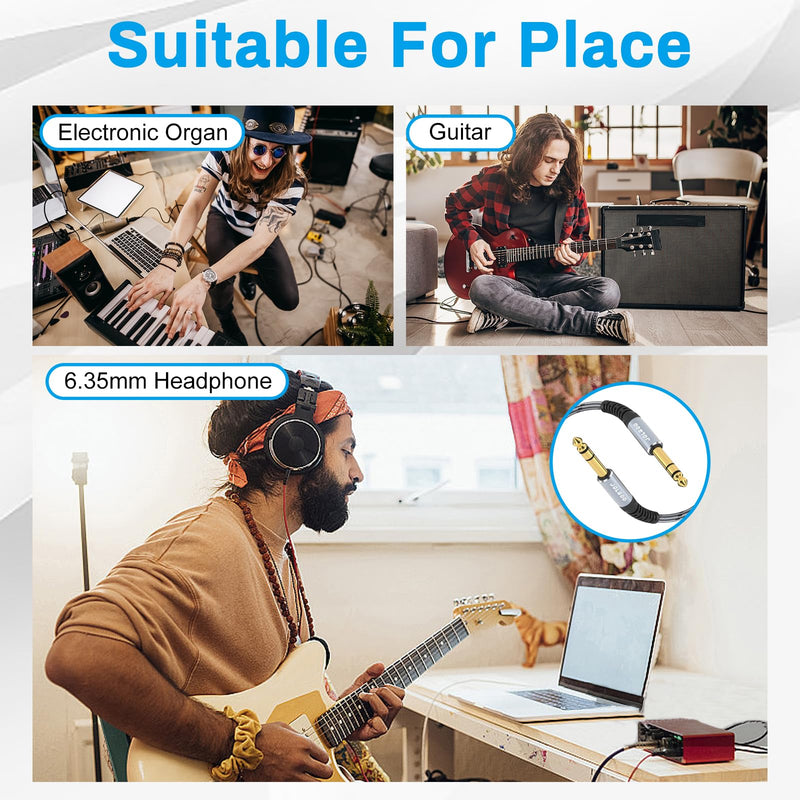 1/4 Inch TRS Instrument Cable 15 FT 2-Pack, Quarter inch Audio Cable, 6.35 Balanced Interconnect Line for Electric Guitar, Bass, Keyboard, Mixer, Amplifier, Speaker, Electric Mandolin 15 Feet TRS Cable 2-Pack Grey