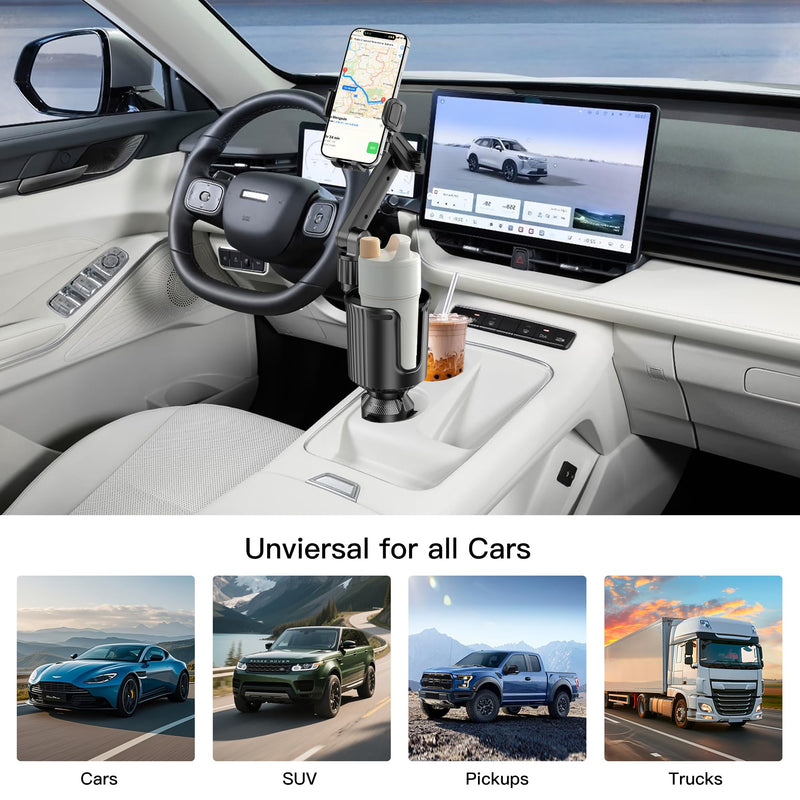 Cup Phone Mount for Car, Cup Phone Holder [2026 Upgraded] 20.5" Height Long Arm Phone Mount for Your Car/Truck/SUV Fit All 4.0-7.0in Smartphones iPhone, No Shake Design