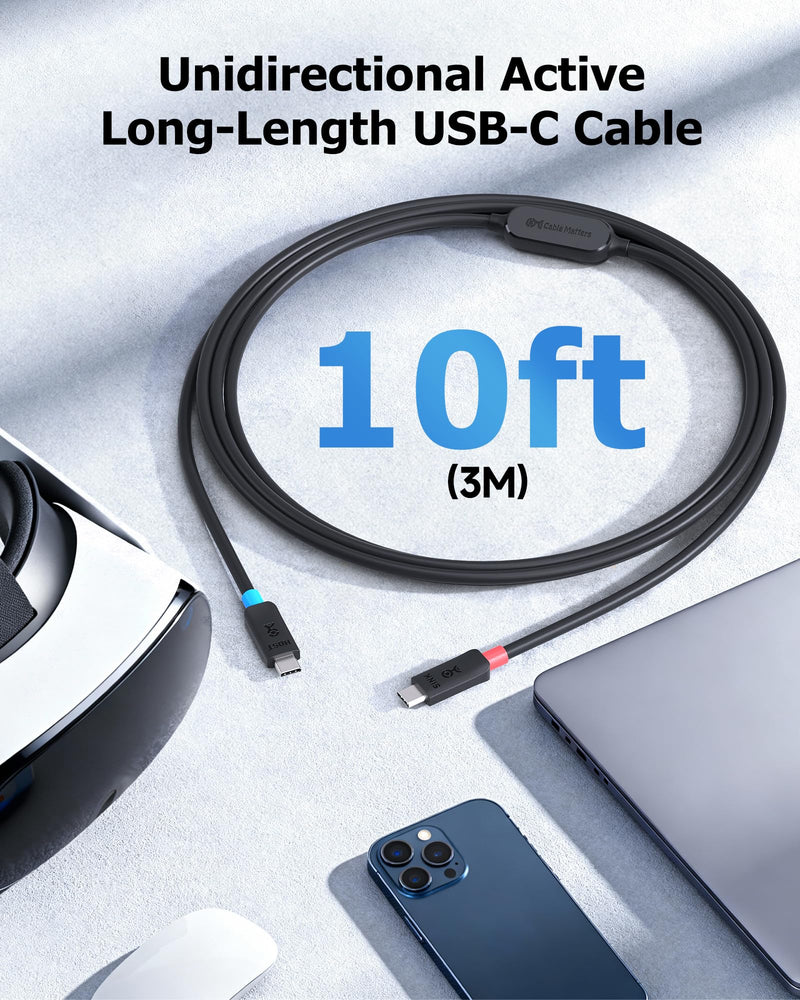 Cable Matters Unidirectional 10Gbps Active USB C Cable, 10ft / 3m | [4K@60Hz Video, 60W Charging, 10Gbps Data Transfer] for Apple Vision Pro, Meta Quest 3, VR Headsets, Portable Monitors 10 ft