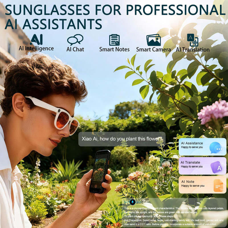 Smart Glasses with Camera AI (White, 2MP Pixel)