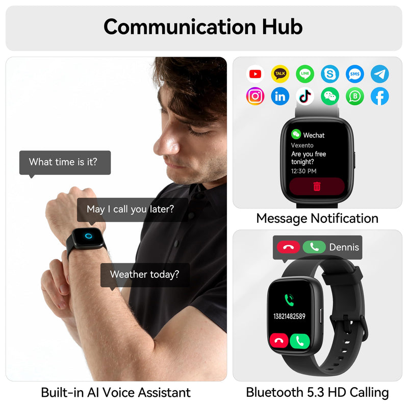 Smart Watch with Alexa Built-in, 1.83" HD Touchscreen Fitness Tracker with Bluetooth Calling, Fitness Watch with Heart Rate/Sleep Monitor, 120+ Sports Modes, IP68 Waterproof Smartwatch for Android iOS Black