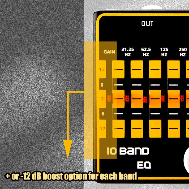 Caline Guitar EQ Pedal 10 Band EQ Graphic Equalizer Effect Pedal for 4-string/ 5-string / 6-string/ 7-string Guitars True Bypass CP-24 (31.25Hz to 16kHz) 10 Band EQ-Guitar