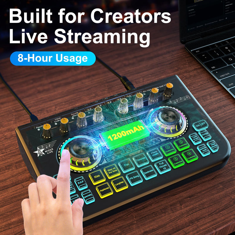 [AUSTRALIA] - Audio Mixer, Sound Board for Pc/Phone Live Streaming Gaming, Audio Interface for 3.5mm/6.35mm Dynamic Microphone, Live Sound Card with Voice Changer, Denoise, Lead Singing Podcast Mixer 