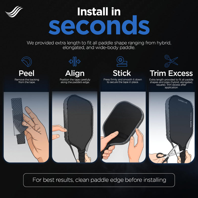 [AUSTRALIA] - Pickleball Edge Guard Tape – 4-Pack PU Vinyl Strips – Universal Fit 26mm for 14mm Paddles / 30mm for 16mm Paddles – Durable, Wrinkle-Free Edge Shield, Court-Safe Wrap Accessory Carbon Black 30mm (Fits 16mm Paddle) 