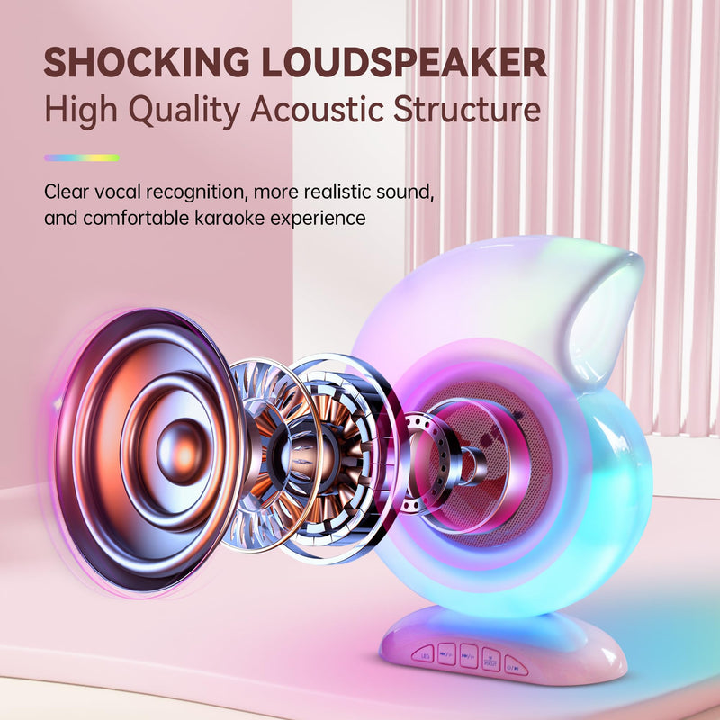 Adamantite Karaoke Machine for Kids and Adults, Conch Mini Portable Kids Microphone - Bluetooth Speaker with 2 Microphones, Home Party Karaoke Speaker, Birthday Gift (Pink)