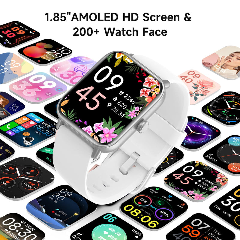 Smart Watches for Men,1.85" HD Display Compatible iPhone/Android (Answer/Make Calls),110+ Sport Modes Fitness Tracker with Heart Rate/Sleep/Sp02 Monitor,IP68 Waterproof (White, 1.85)