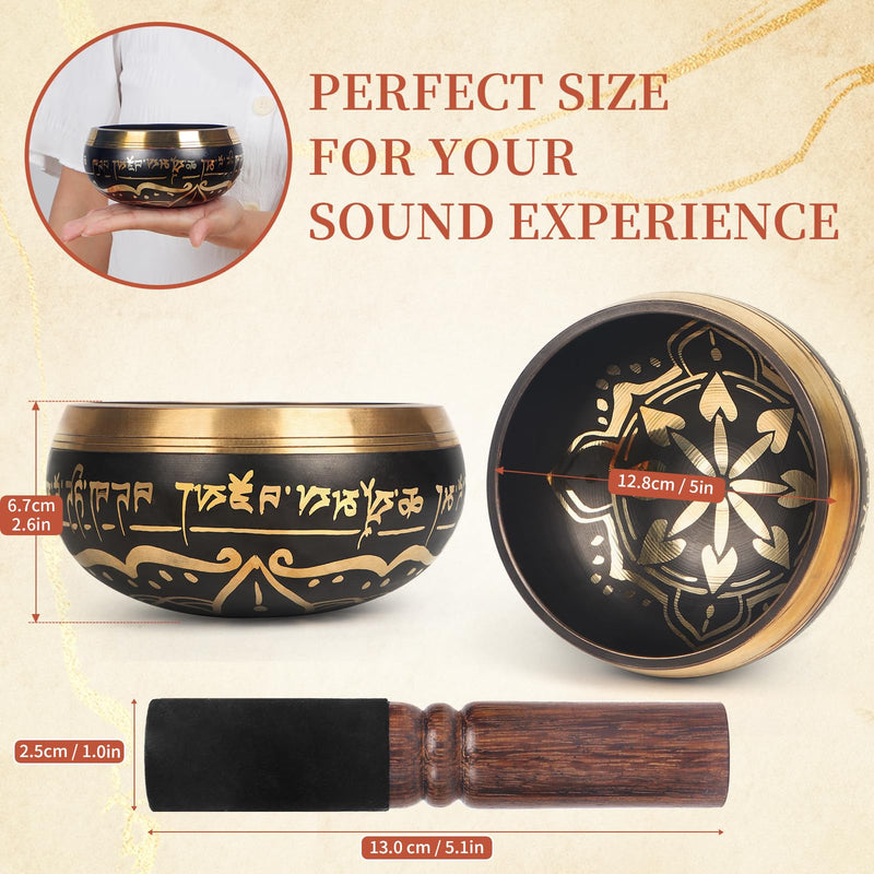 [AUSTRALIA] - AKLOT HandMade Meditation Singing Bowl: Tibetan Sound Bowl Set with Pure Tone, Sound Bath Bowl with Cushion, Mallet, Carry Bag, Spiritual Gift for Chakra Clearing, Yoga, Prayer, Relaxation (5 Inch) 5 inch Black 