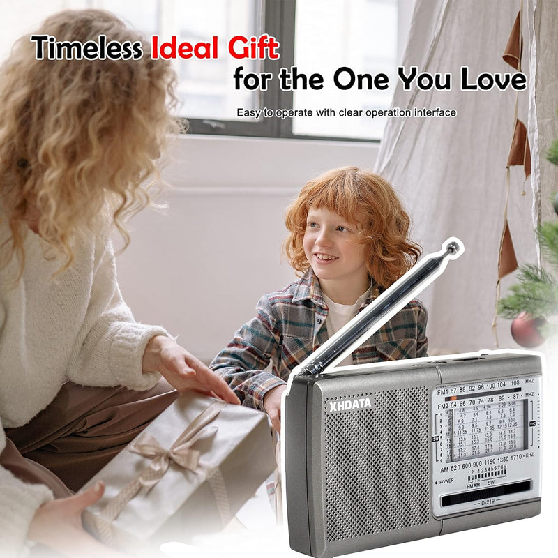 XHDATA D219 Portable AM FM Shortwave Radio Battery Operated Small Great Reception Radio with Good Sound,Earphone Jack for Gift Elder,Home,Child [Sliver] Sliver