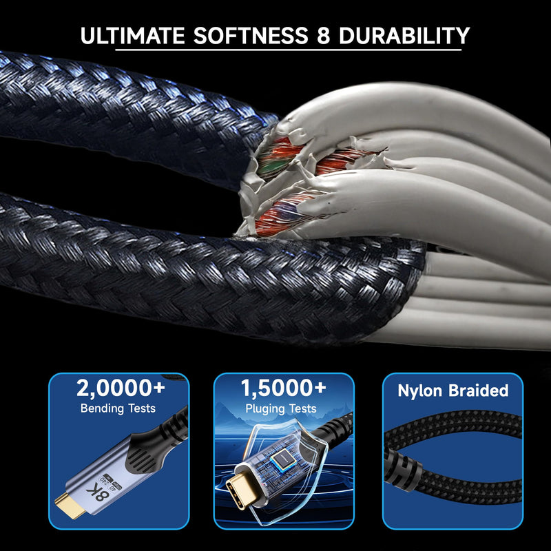 [2-Pack] USB 4 Cable 10FT/3 M,Long USB C Data Cable for 40Gbps Braided,8K/4K Video Display,240W Fast Charging,Type c to Type c Compatible with Thunderbolt 4/3 Cable,high Speed USB c Cable 10FT+10FT