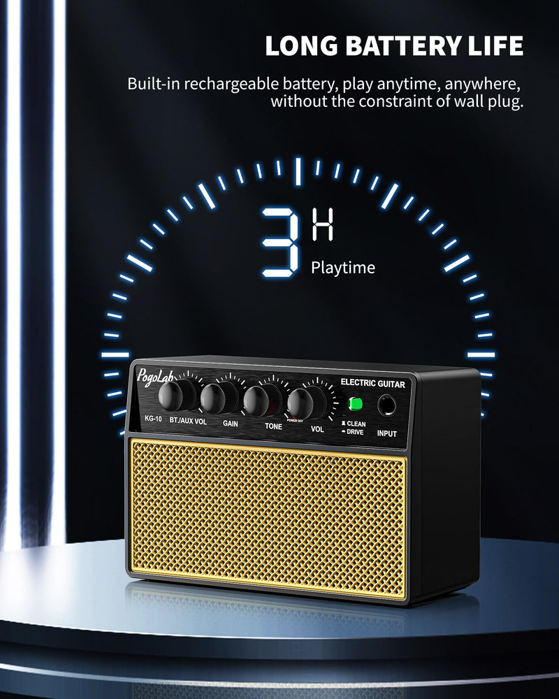 Mini Guitar Amp 10W, Rechargeable Guitar Amp for Electric Guitar, Bluetooth Guitar Amp with Clean Overdrive Tone for Practice Black Yello