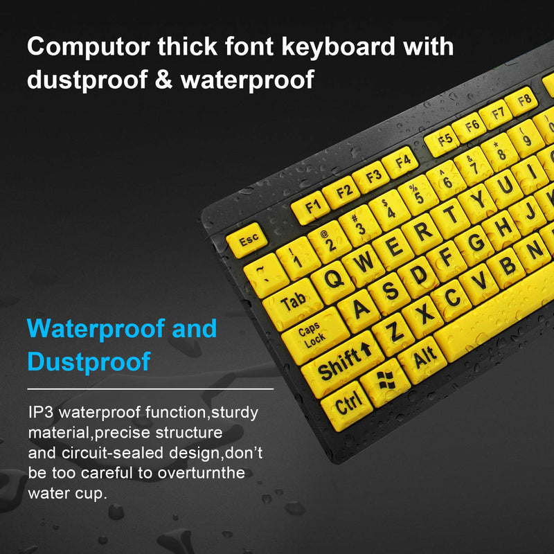 BOOGIIO Large Print Computer Keyboard, Wired USB High Contrast Keyboard with Oversized Print Letters for Visually Impaired Low Vision Individuals (Yellow+Black)