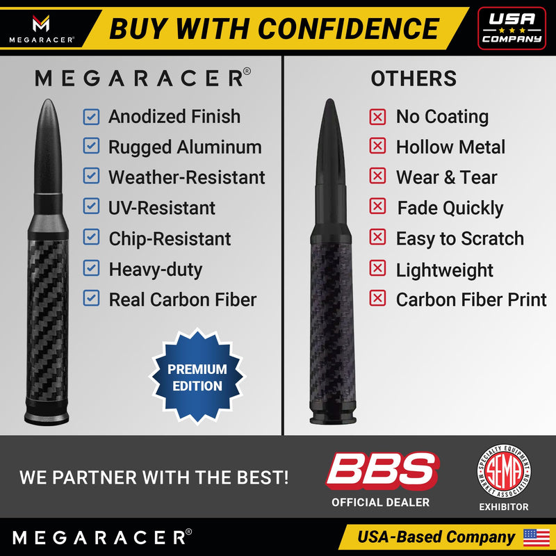 [AUSTRALIA] - Anodized Carbon Fiber 50 Cal Bullet Antenna for Truck - Fits Ford F150 F250 Bronco RAM 1500 Chevy Silverado GMC Sierra Tundra Tacoma - UV & Chip Resistant, Car Wash Safe, Short Replacement, Black 