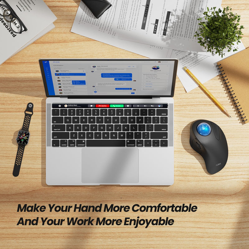 Nulea M505A Wireless Trackball Mouse Ergonomic 44mm Index Finger Control | Rechargeable rollerball mouse with 5 DPI levels,Bluetooth connection,smooth tracking,compatible with PC Mac Windows-Blue B-Blue