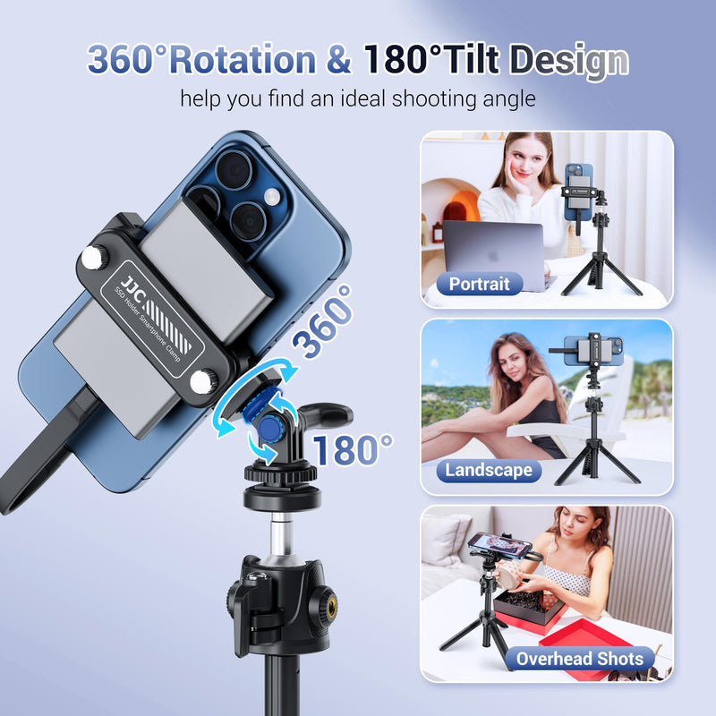 JJC 2-in-1 Multi-Use Phone Clamp SSD Holder Bracket, 360°Rotates SSD Mount Support with Cold Shoe, 1/4"-20 Tripod Mount for Photography Videography Video Recording Vlog Streaming