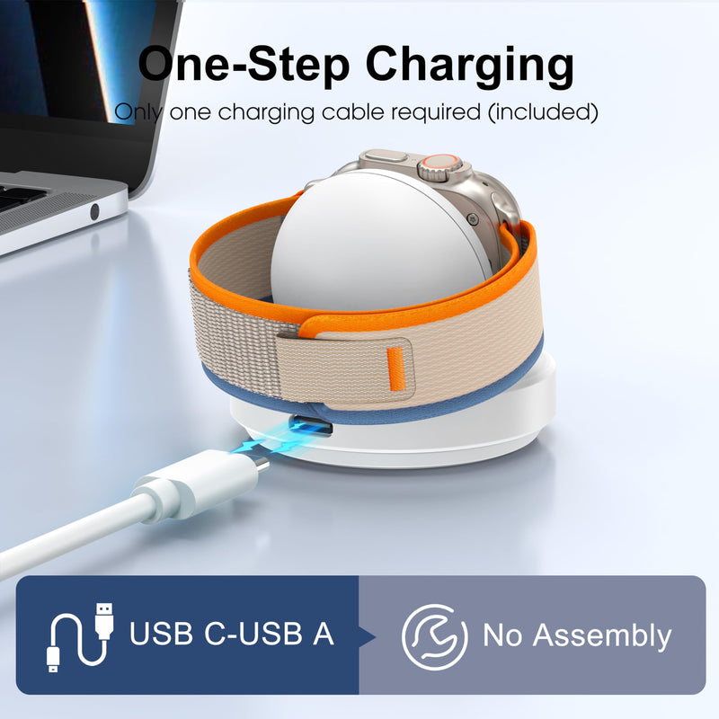 Portable Magnetic Charging Dock for Apple Watch, Wireless Fast Watch Charger Stand with Charging Cable, Support Nightstand Mode, Compatible with Apple Watch Series 9 8 7 SE 6 5 4 3 2-White White