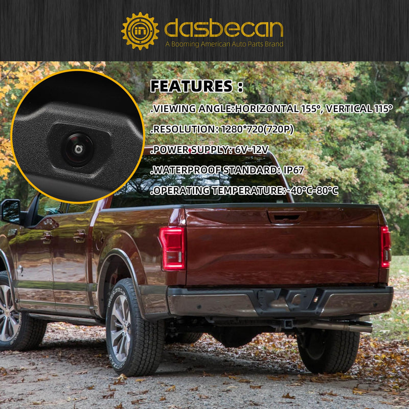 Dasbecan Tailgate Handle Backup Camera Compatible with Ford F150 2015-2017 | With Liftgate Latch Handle with Reverse Parking Rearview Camera for F-150 Replace# FL3Z-9943400-BA Fl3z9943400aa
