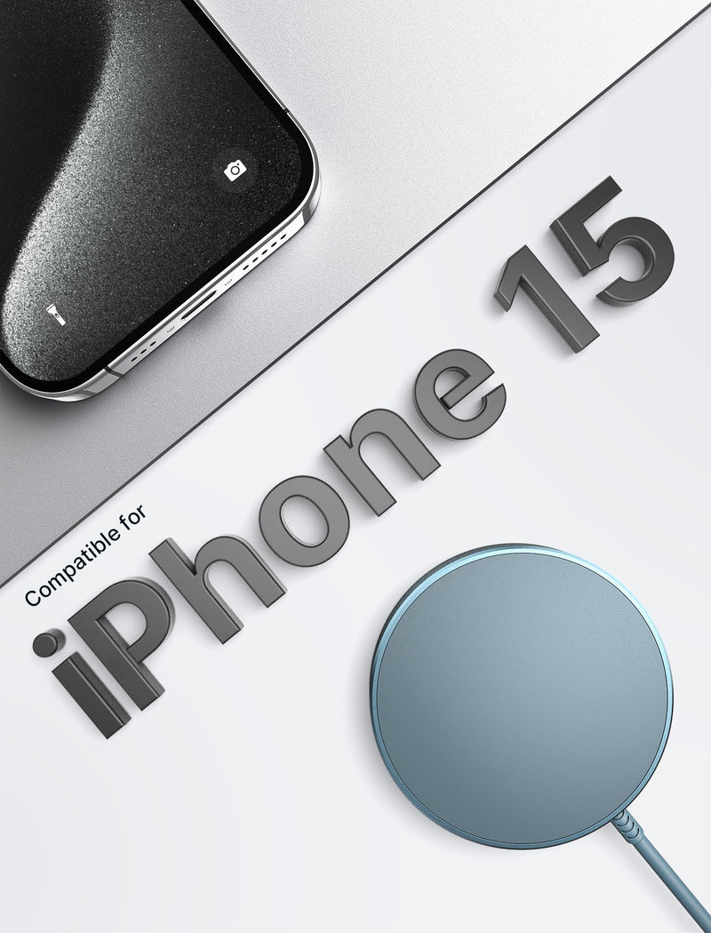 JSAUX Magnetic Wireless Charger Compatible with MagSafe Charger/iPhone 15/15 Pro/15 Plus/15 Pro Max/14/14 Pro/14 Plus/14 Pro Max/13/13 Pro/13 Pro Max/12, Wireless Charging Pad, Mag Charger (Blue) Blue Basic