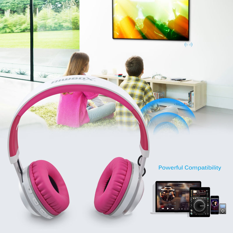 Riwbox 2 Packs WT-7S Kids Headphones Wireless, Foldable Stereo Bluetooth Headset with Mic Compatible with PC/Laptop/Tablet/iPad (Blue-Pink)