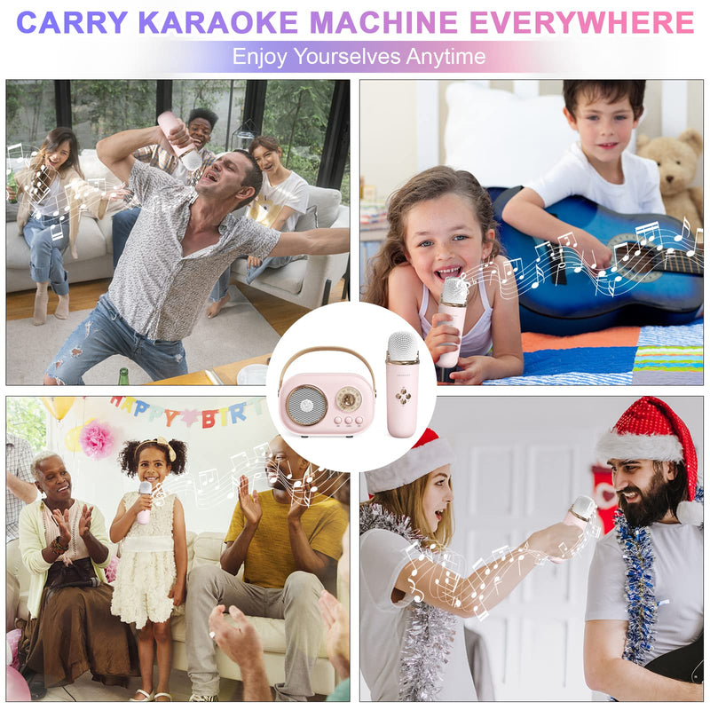 Mini Karaoke Machine,Karaoke Machine for Kids and Adults,Cute Karaoke with Microphone Set,Portable Bluetooth Speaker with Microphone,Retro Handheld Style for Family Party Meeting Singing (Pink) Pink