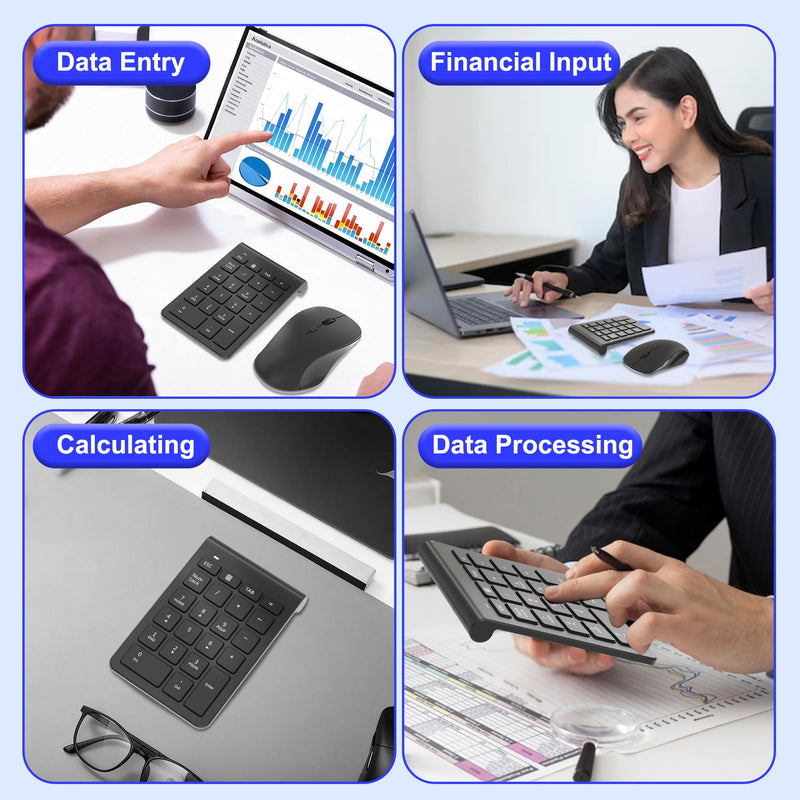 22 Keys Wireless Number Pad and Mouse-Black,2.4GHz Numeric Keypad with Mouse 3 Adjustable DPI,Financial Keypad and Mouse Combo for Data Entry and Accounting,Numpad Keypad Set for Laptop,Mac,Desktop,PC