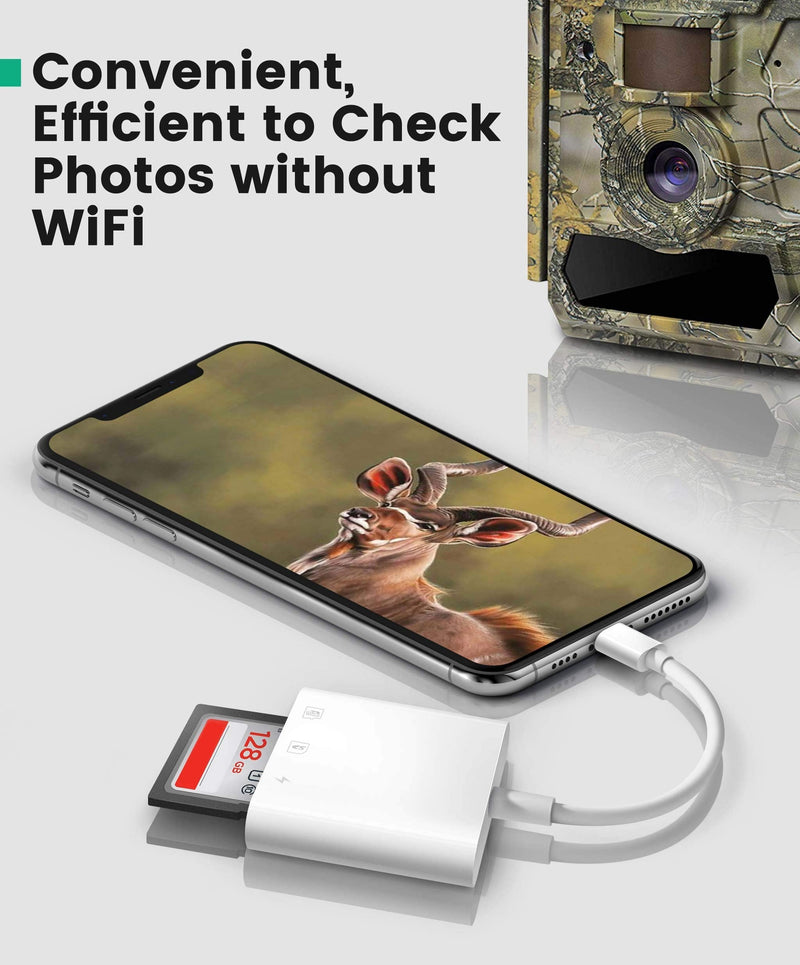 SD Card Reader for iPhone iPad, AkHolz 2 in 1 SD Card Reader for iPhone iPad Camera Card Viewer Reader for Trail Game Camera DSLR Camera Dash Cams SD Card Reader, Portable No App Required