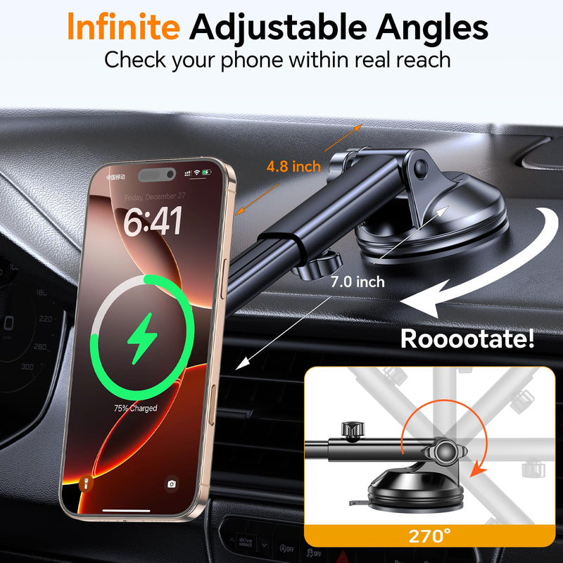 Coolpow for MagSafe Car Mount Charger【Ultra Magnet】 Magnetic Phone Holders for Your Car Charger【Windshield+Vent+Dash】 Magnetic Wireless Car Phone Holder Charger Car Mount for iPhone 17 (Purple) Purple