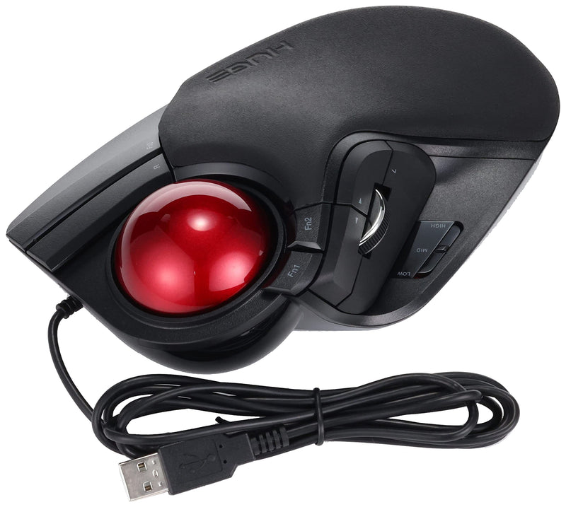 ELECOM HUGE Trackball Mouse, Wired, Finger-Operated, 8-Button Function, Precision Optical Gaming Sensor, Palm Rest Attached, Windows11, macOS (M-HT1URBK) Wired Trackball Mouse