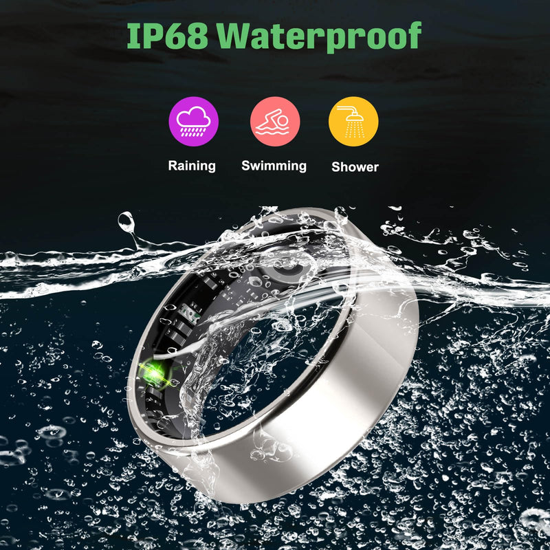 FAHKNS Smart Health Ring for Women Men: Fitness Tracker Ring with Heart Rate,Blood Oxygen,Sleep Monitor,Stress,Steps Counter,IP68 Waterproof for iOS & Android,No APP Fees (Silver,8#)