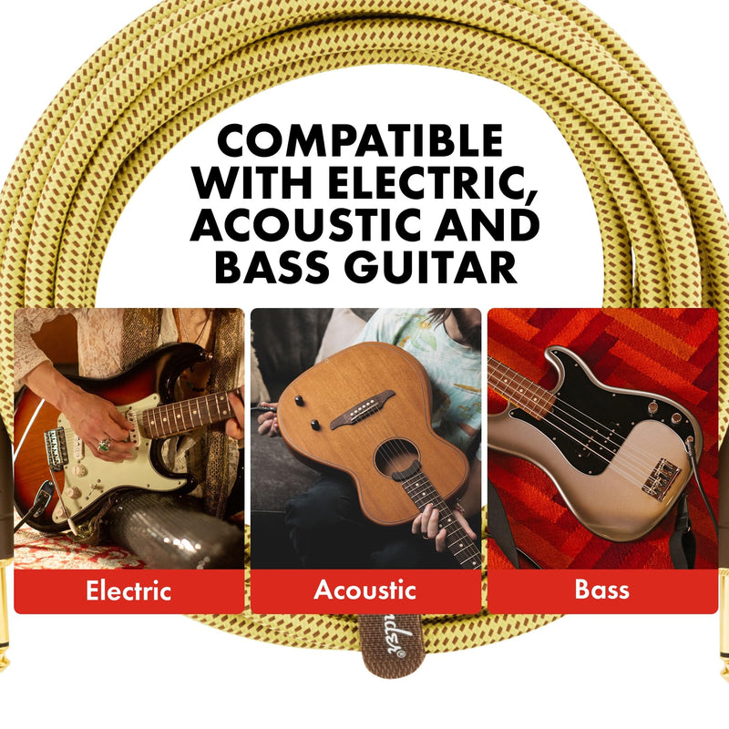 Fender Deluxe Series Instrument Cable, Guitar Cable, Stocking Stuffers, Guitar Accessories, Straight/Angle, Black Tweed, 10ft