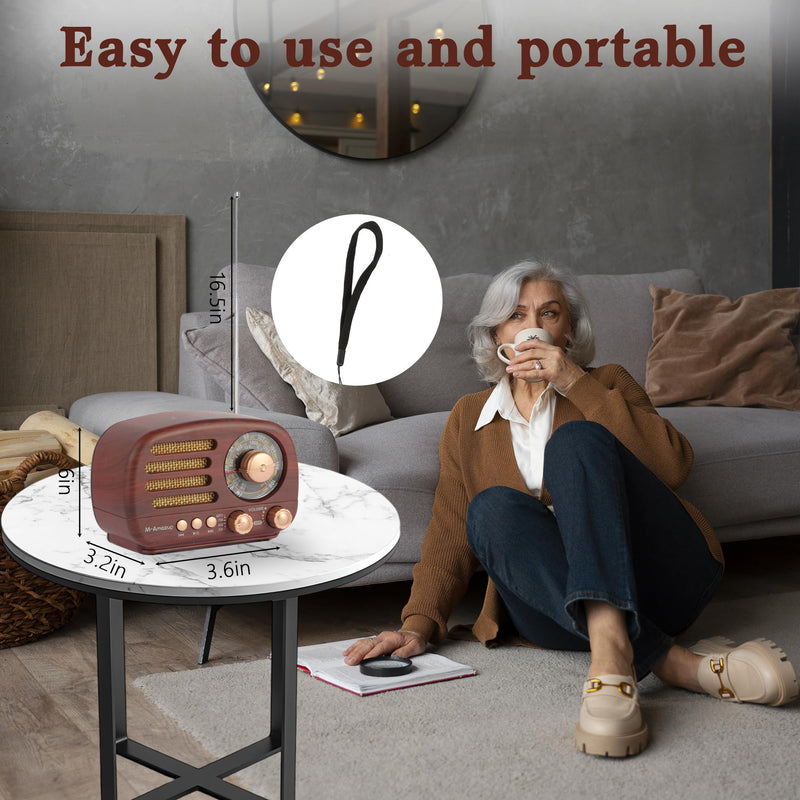 Radios Portable AM FM SW, Retro Radio with Speaker, Transistor Radio Bluetooth 5.3, Rechargeable Battery Powered, TWS, Support TF Card/MP3/USB Playing, Gifts for Senior, Dark Wood