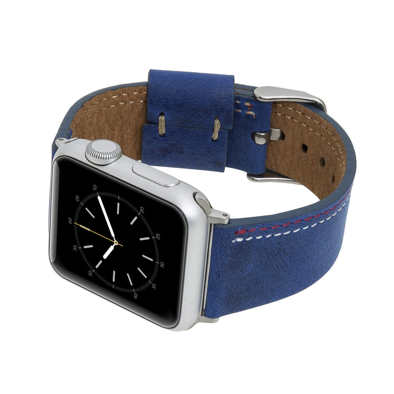 Venito Sessa Leather Slim Watch Band w/Gold Stud Compatible with Apple Watch 45mm 44mm 42mm 41mm 40mm 38mm - Wristband Replacement Strap designed for iwatch Series 1, 2, 3, 4, 5, 6, 7, SE Dark Blue 42mm-44mm-45mm