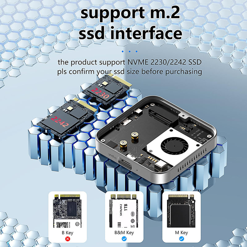 Magnetic M.2 2230 2242 NVMe SSD Enclosure with Turbo Cooling Fan for iPhone 16 15 Pro/Pro Max/Plus ProRes, PD100W,10Gbps Aluminum External SSD Case for MacBook Laptop