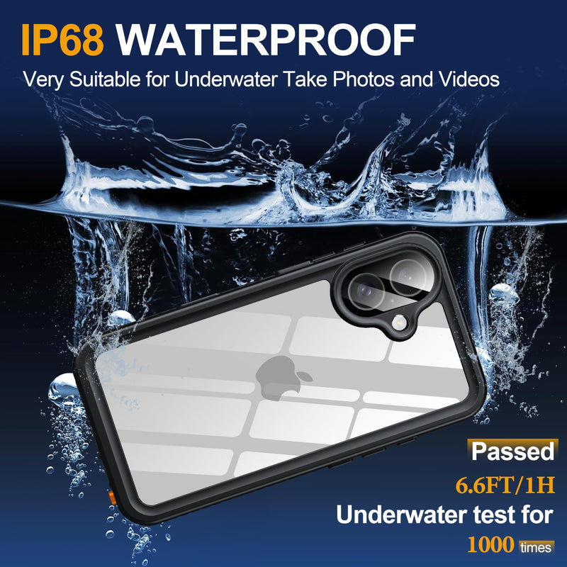 for iPhone 16 Case IP68 Waterproof, Black | Built-in Privacy Screen Protector & HD Screen Protector Shockproof Dustproof Full Body Protection iPhone 16 Phone Case