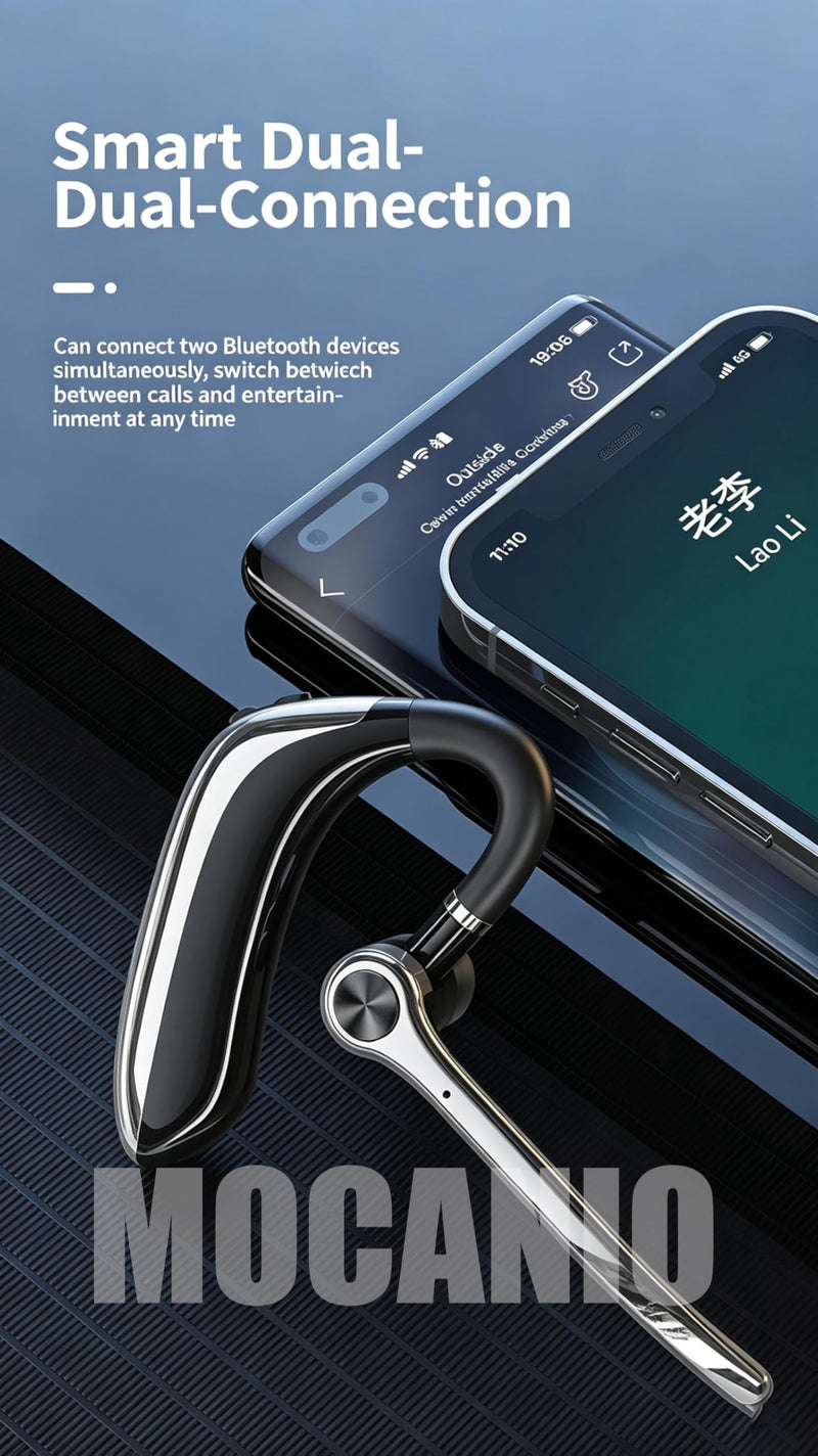 Wireless Bluetooth 5.3 Headset with ENC Noise Cancelling Mic, LED Display, 270° Rotatable Mic, Hands-Free Single Ear Bluetooth Earpiece for Trucker/Driver/Business, 12m Range, Dual Device Connect M80B