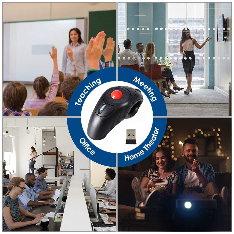 EIGIIS 2.4G Ergonomic Trackball Finger Handheld USB Wireless Mouse for PC Laptop Mac Left and Right Handed User (Black Wireless Red TrackBall) Black Wireless Red TrackBall