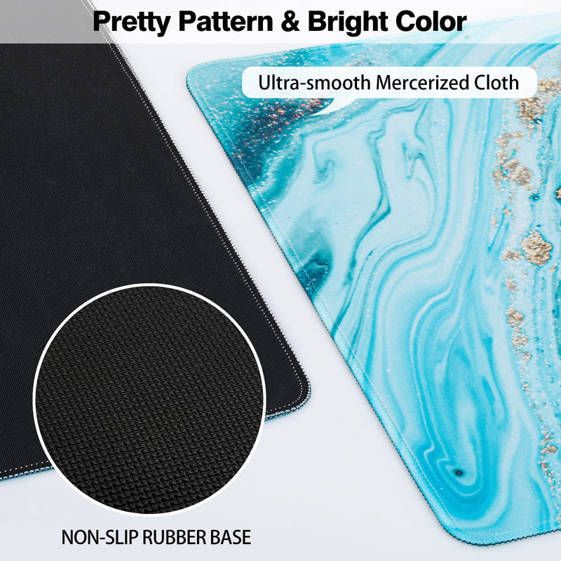 Large Mouse Pad, Marble Desk Mat, Canjoy 31.5" x 15.7" Extended Gaming Mouse Pad Waterproof Computer Keyboard Mousepads with Non-Slip Rubber Base for Work, Game, Office, Home Light Blue Gold Marble